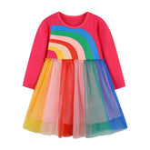 Fall Children Girls Cotton Princess Dress Rainbow Print-Veeddydropshipping